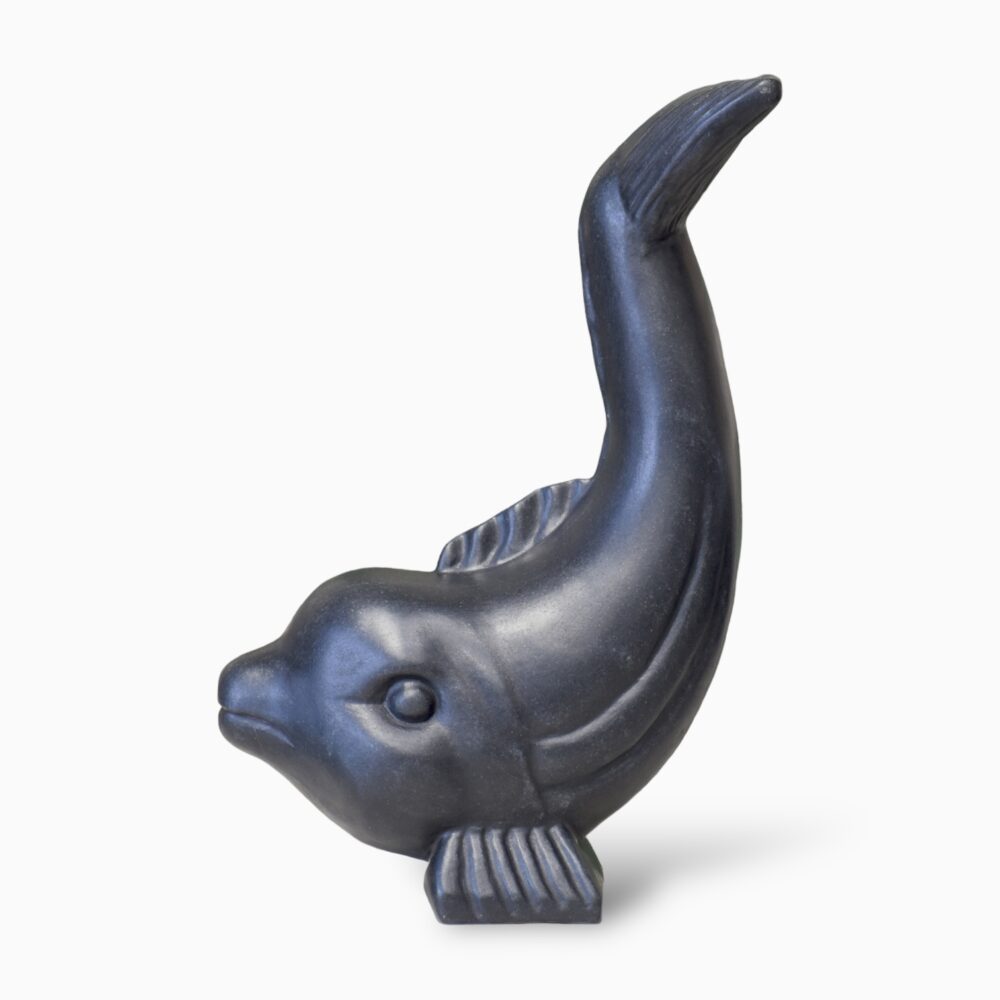 Minimalist Black Marble Dolphin Statue