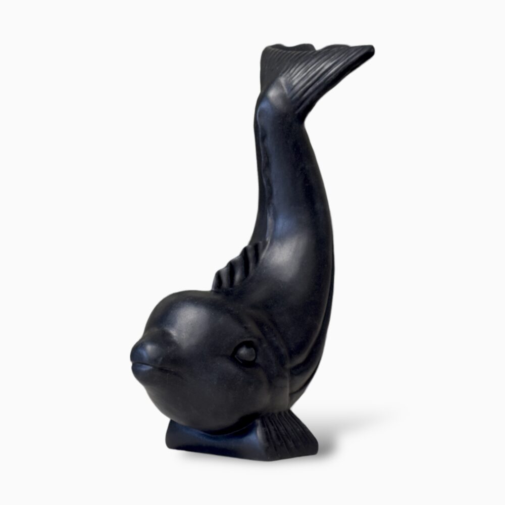 Minimalist Black Marble Dolphin Statue - Image 2