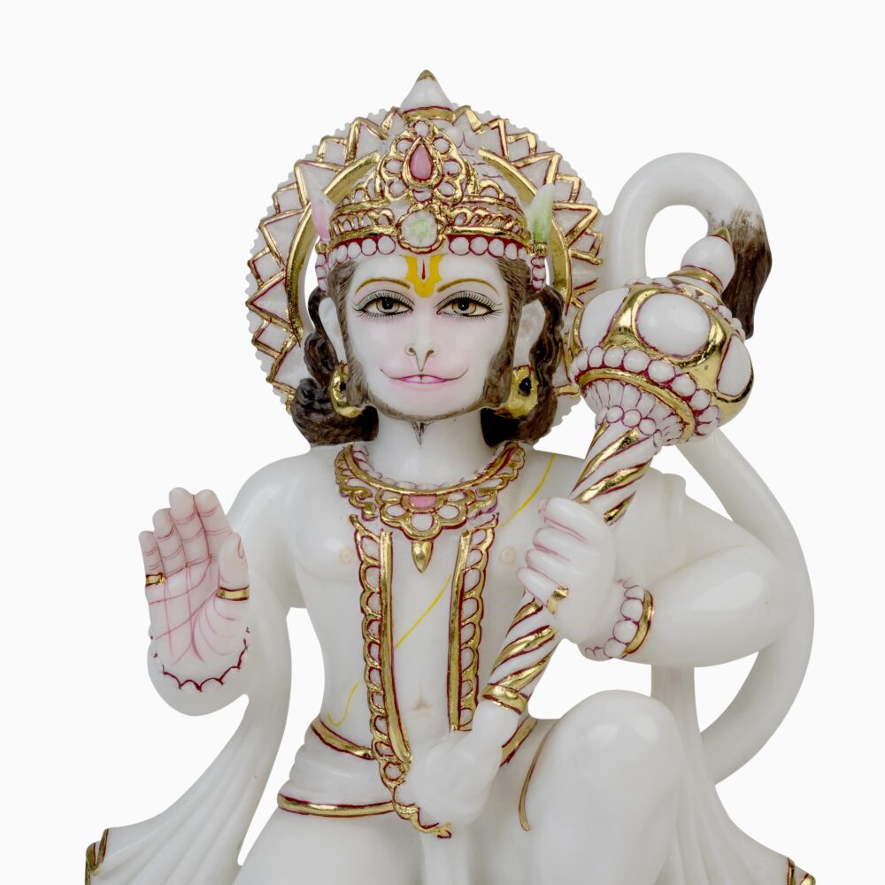 Hanuman Ji Statue White Marble - Image 3