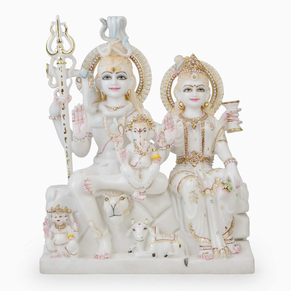 Lord Shiva Family - Lord Shiva, Maa Parvati, Ganesh Ji In White Marble