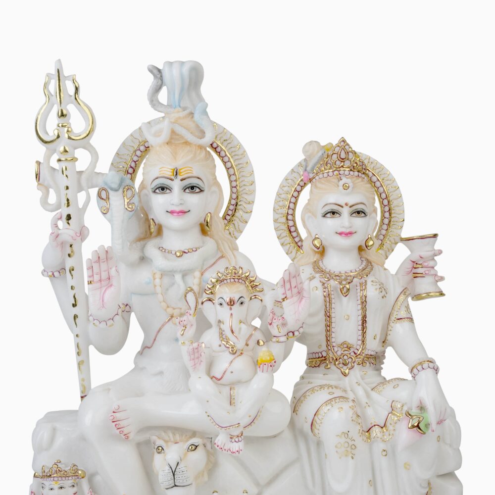 Lord Shiva Family - Lord Shiva, Maa Parvati, Ganesh Ji In White Marble - Image 3