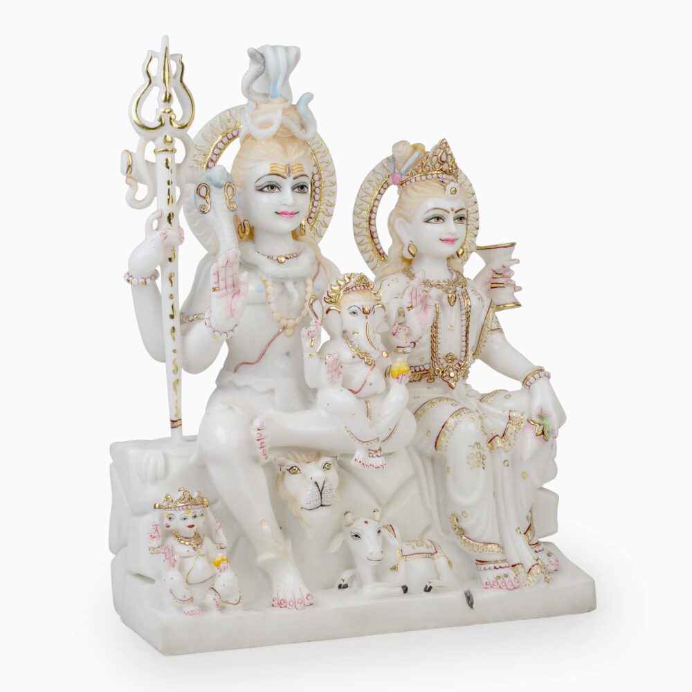 Lord Shiva Family - Lord Shiva, Maa Parvati, Ganesh Ji In White Marble - Image 2