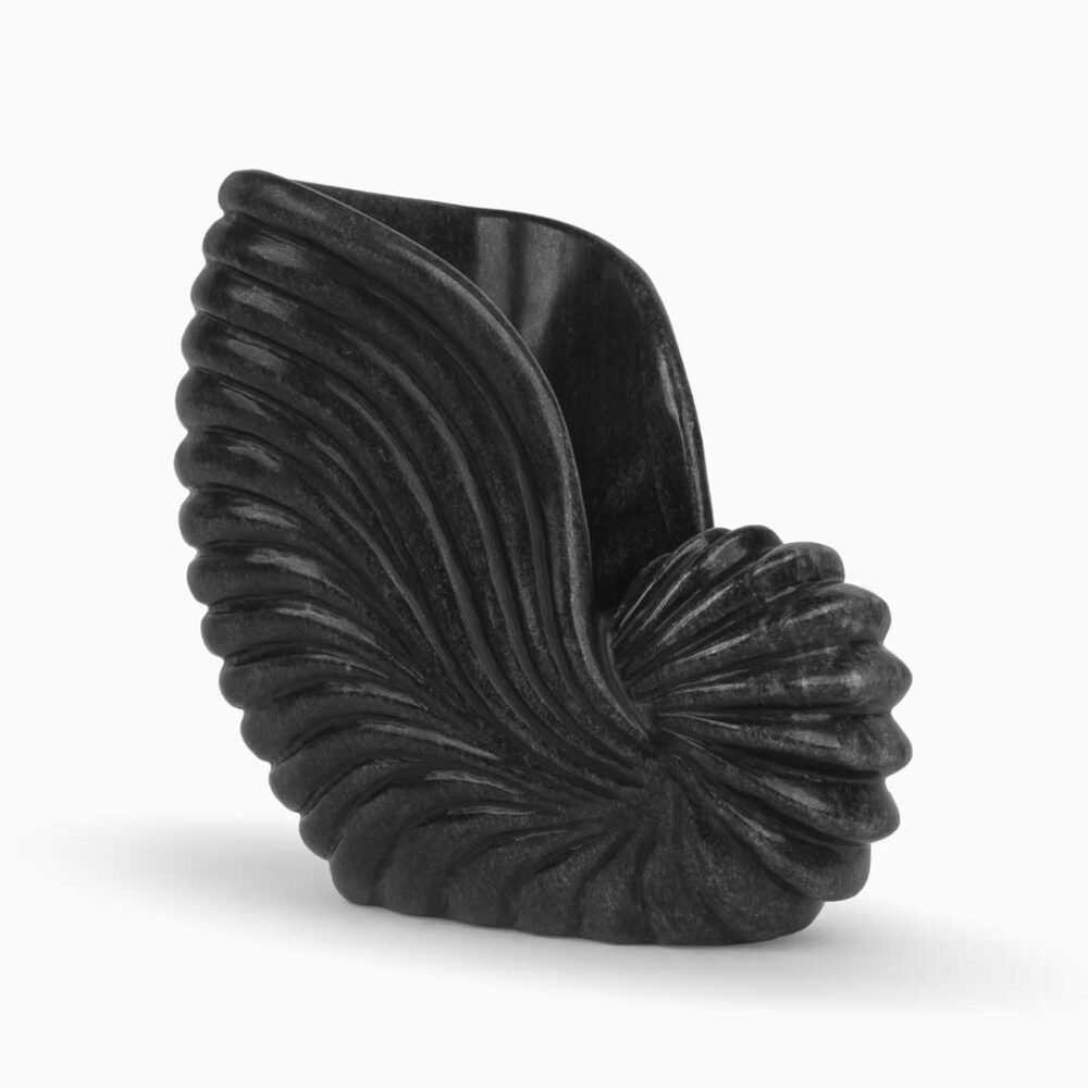 Marble Nautilus Shaped Urli - Black - Image 3