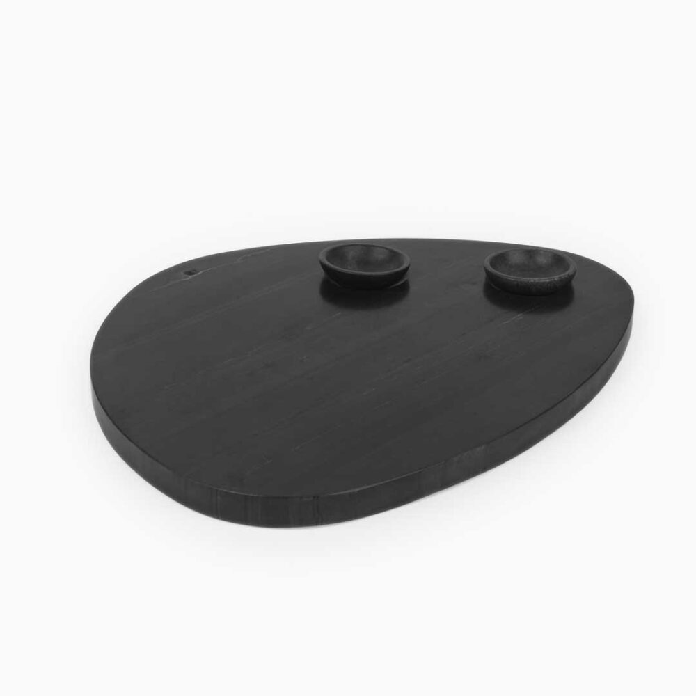 Black Marble Serving Platter with Two Bowls