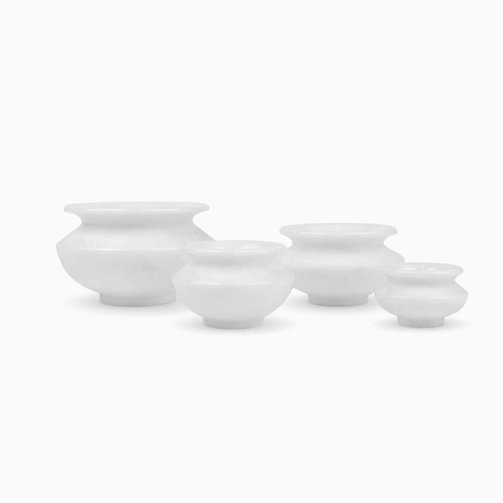 White Marble Candle Holder Pot Shaped - Set Of Four - Image 4