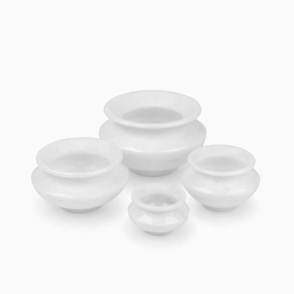 White Marble Candle Holder Pot Shaped - Set Of Four