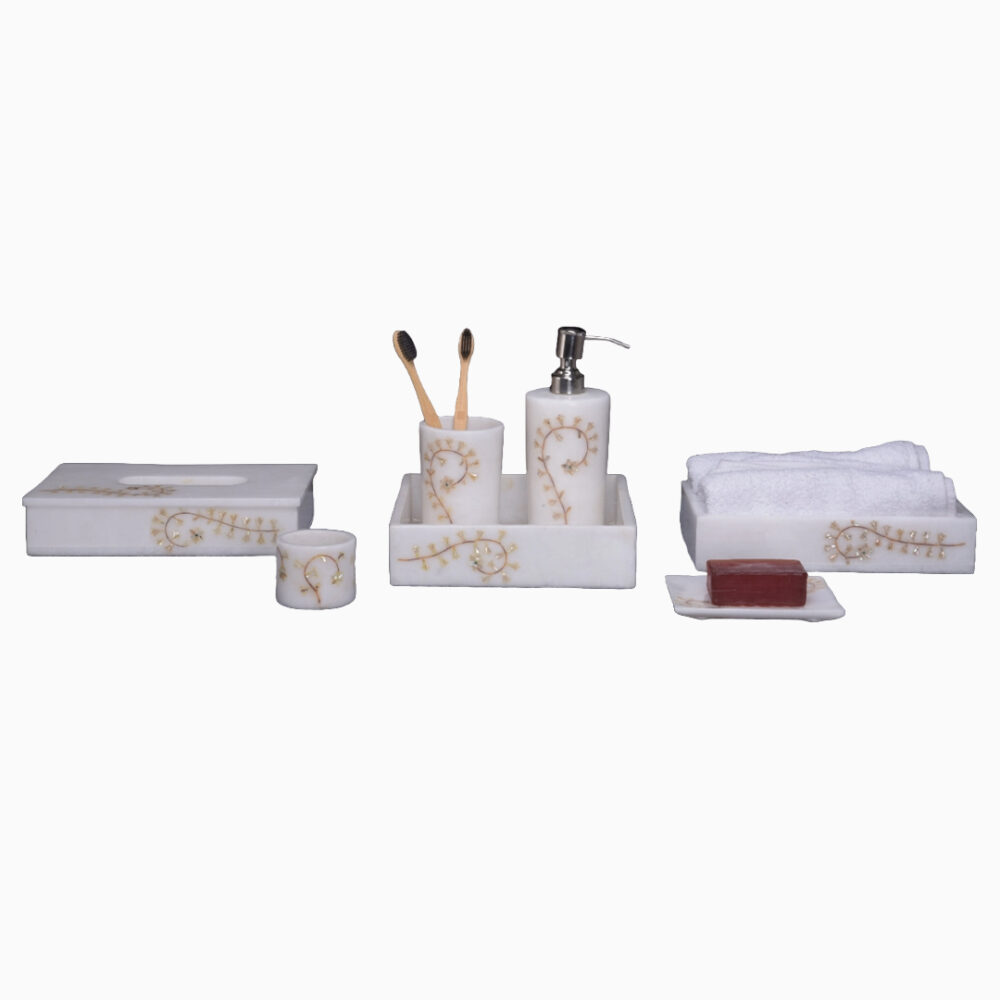 Golden Leaf White Marble Bathroom Set