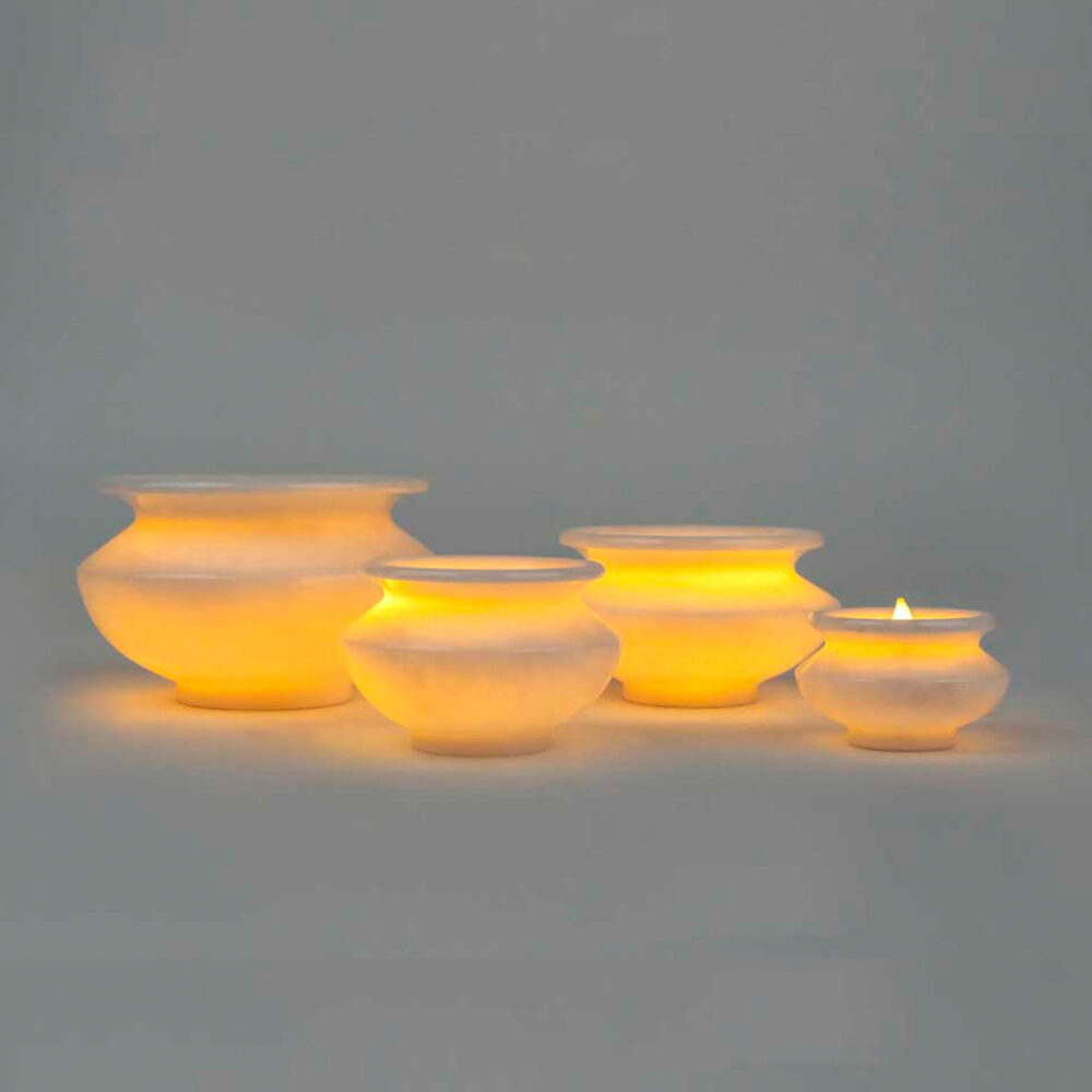 White Marble Candle Holder Pot Shaped - Set Of Four - Image 3