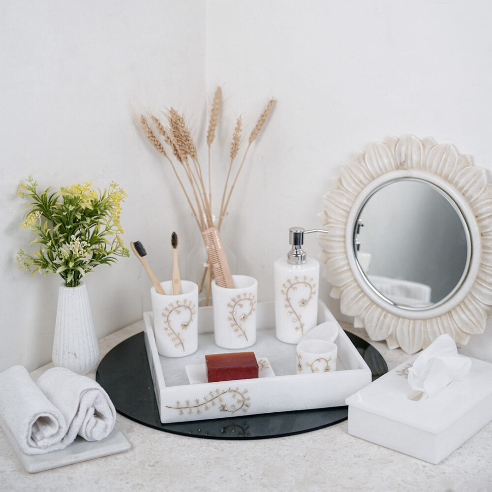 Golden Leaf White Marble Bathroom Set - Image 2