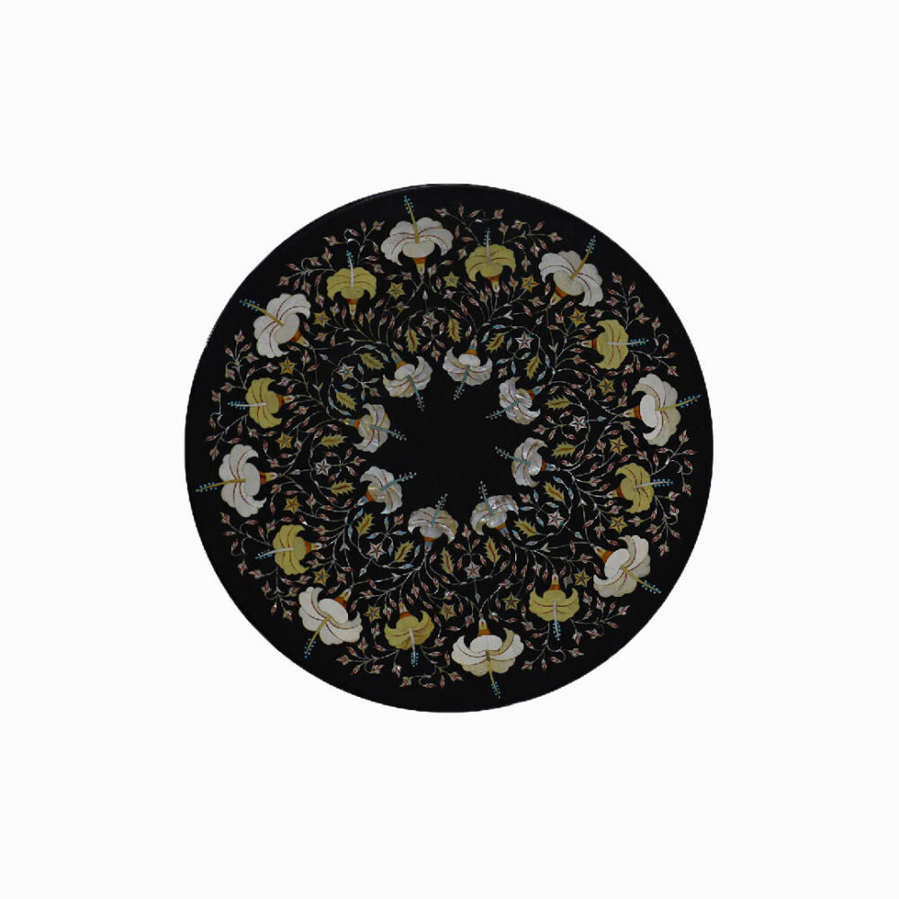 Floral Tapestry Round Marble Tabletop