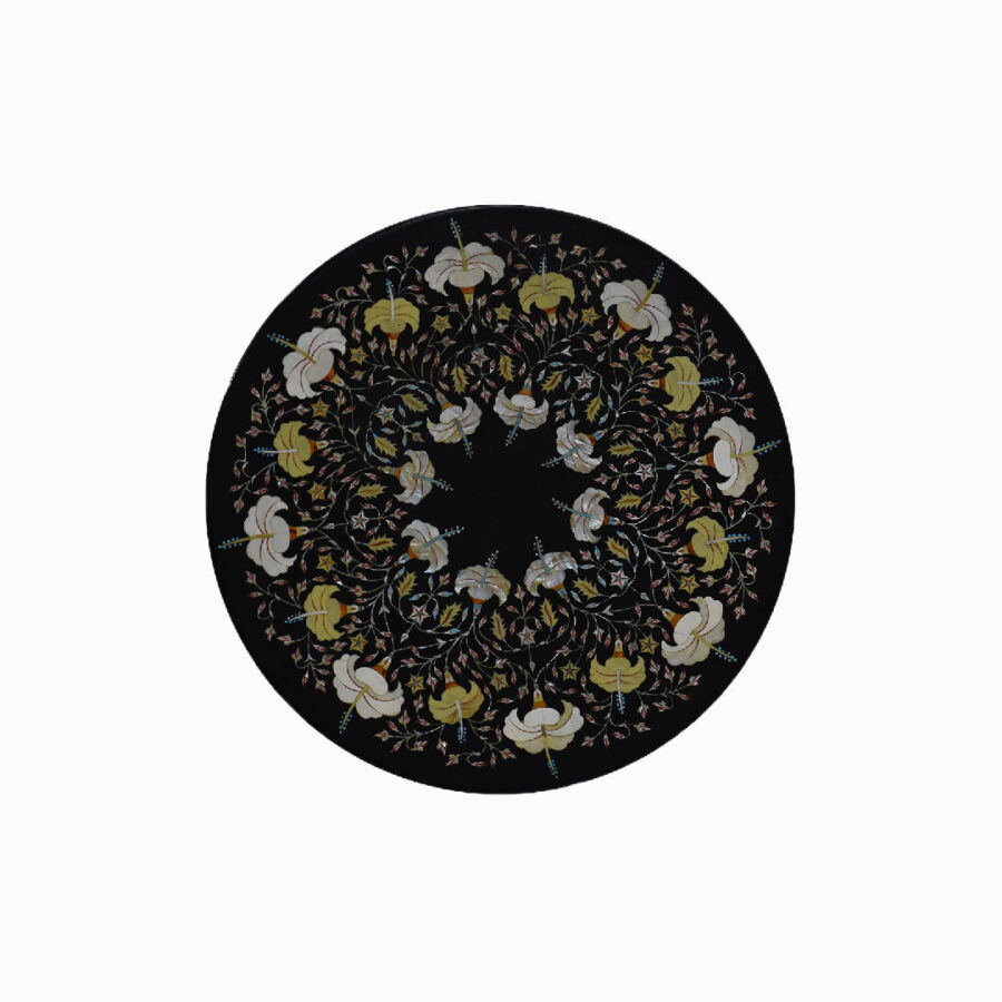 Floral Tapestry Round Marble Tabletop