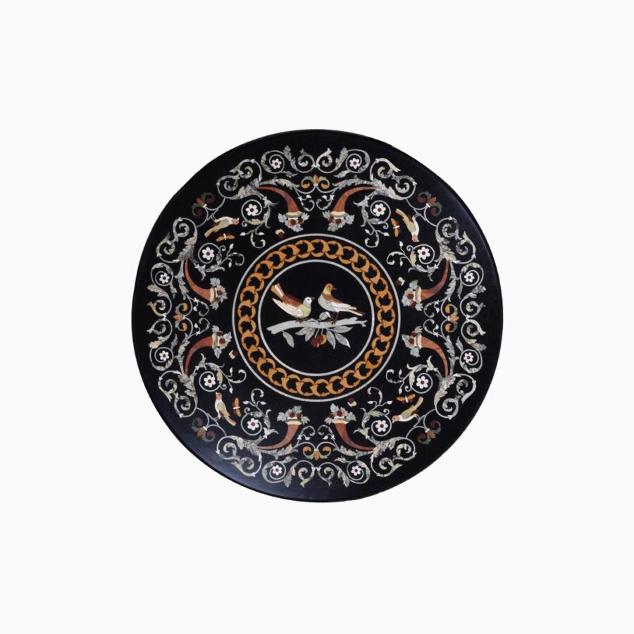 Avian Melody Round Black Marble Tabletop