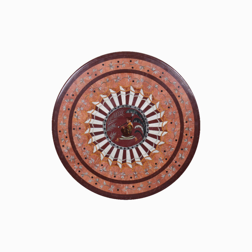 Sunburst Inlay Round Brown Marble Tabletop