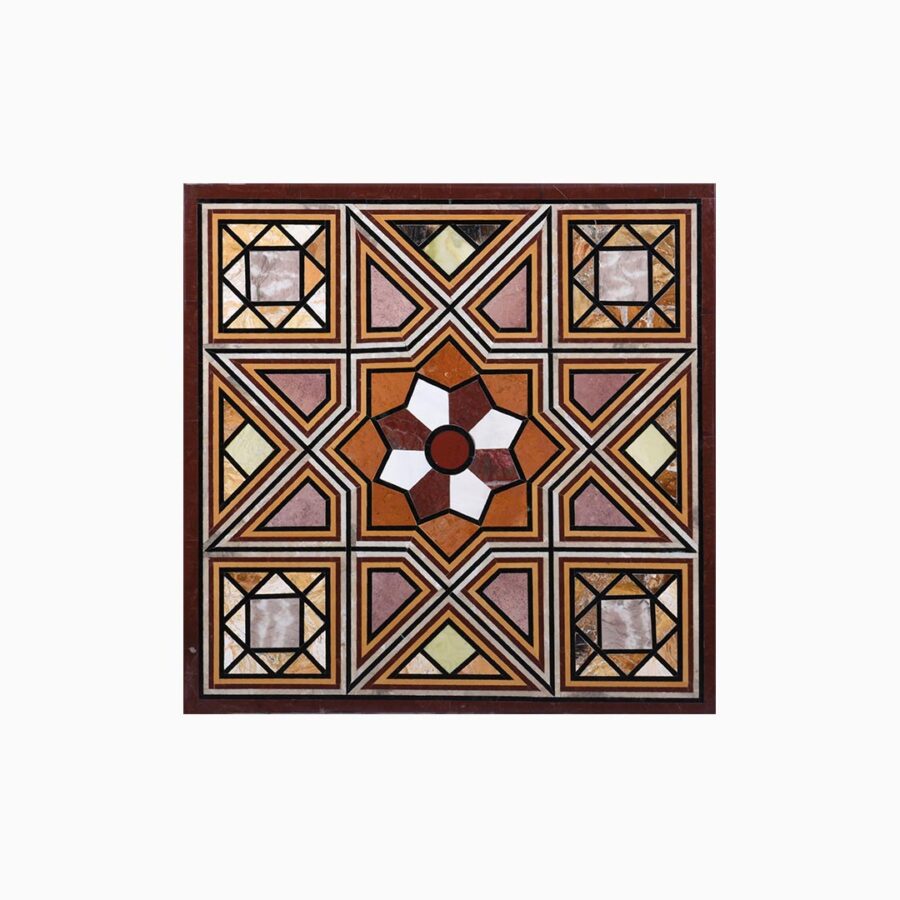 Geometric Harmony Square Brown Marble Tabletop