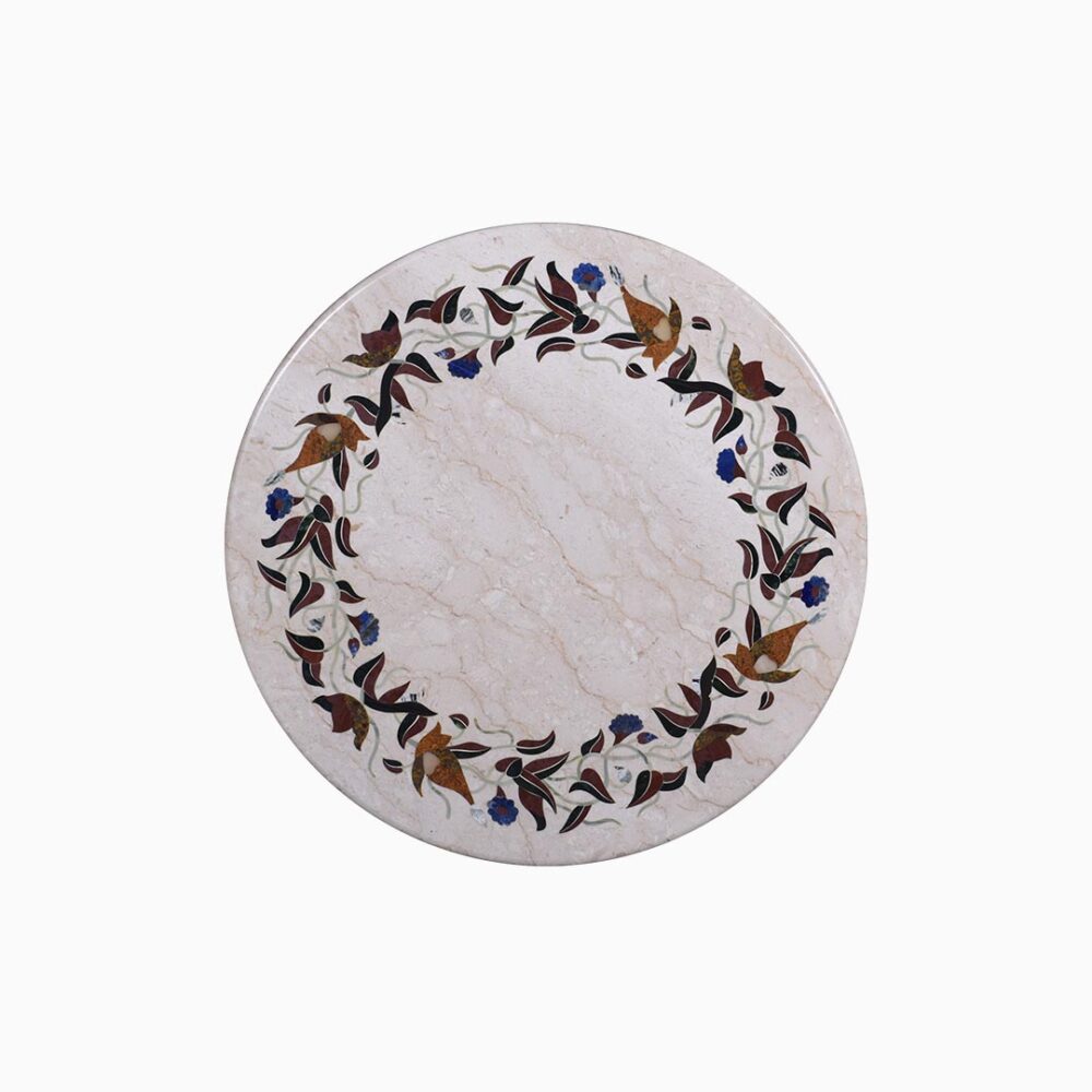 Arboreal Grace Italian White Marble Dining Tabletop