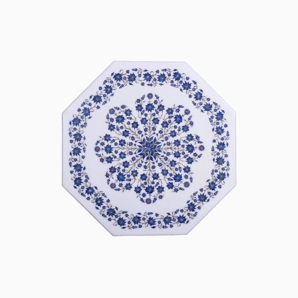 Azure Floret Octagon Marble Tabletop