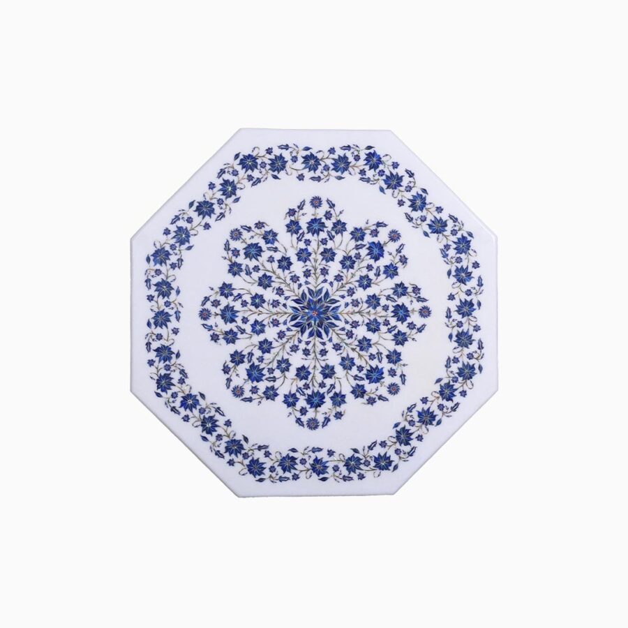 Azure Floret Octagon Marble Tabletop