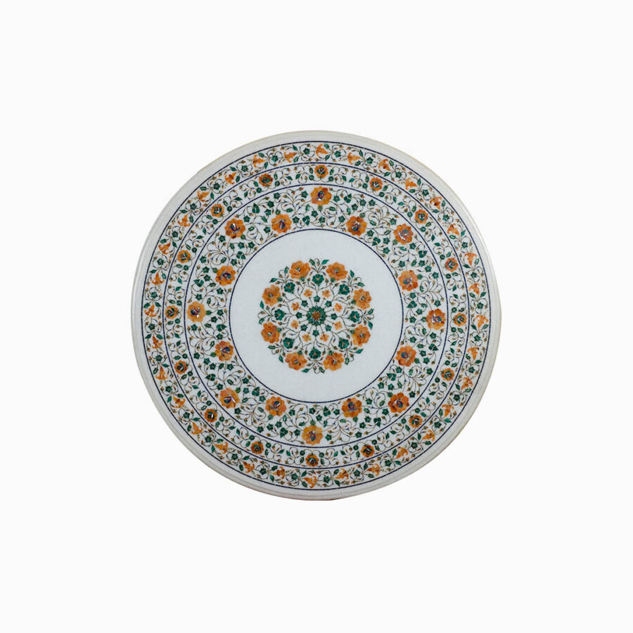 Verdant Blossom Round Marble Tabletop