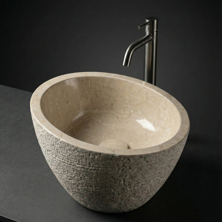 Italian Botticino Marble Geometric Minimalist Basin