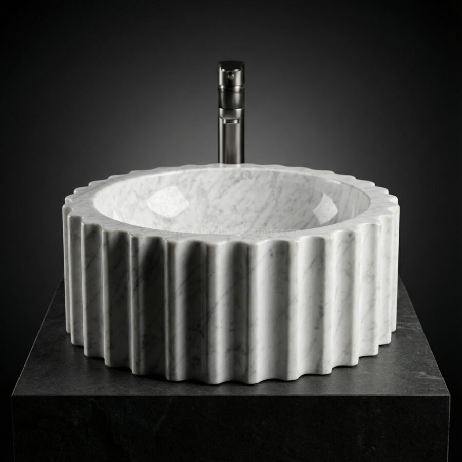 Statuario White Marble Ribbed Vertical Basin