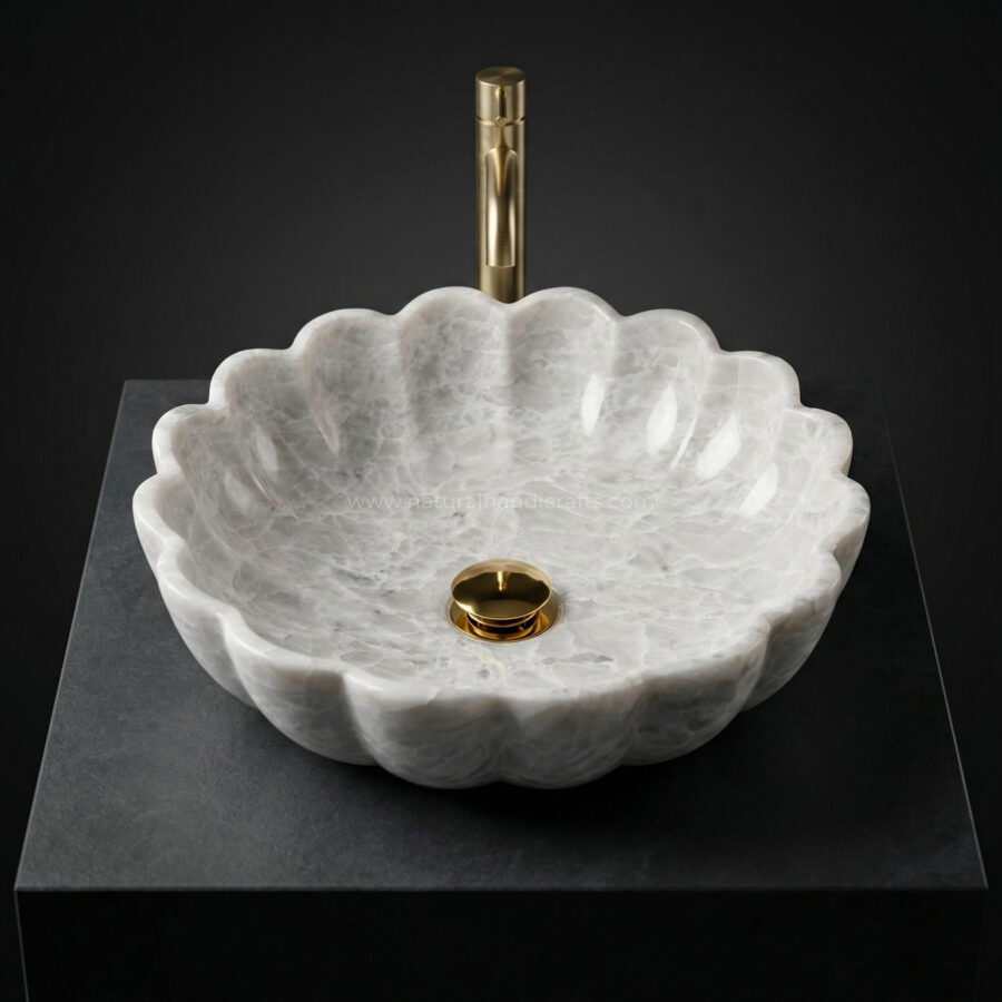 Iceberg Crystalline Marble Floral Ruffled Basin