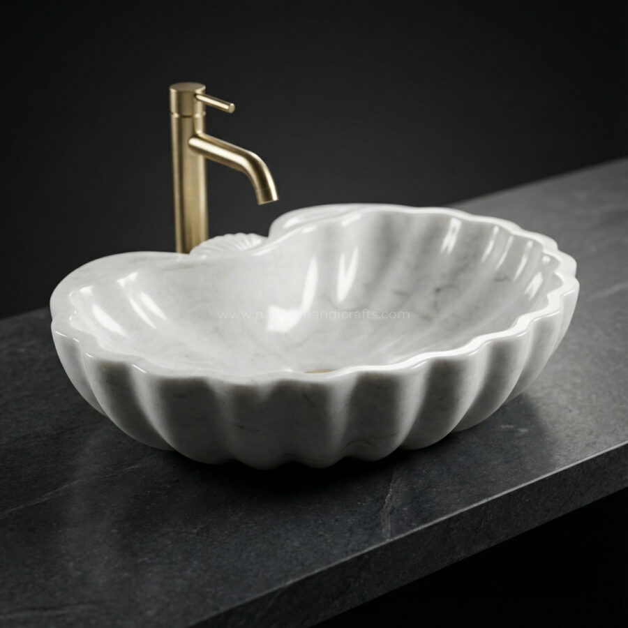 White Marble Floral Ruffled Basin
