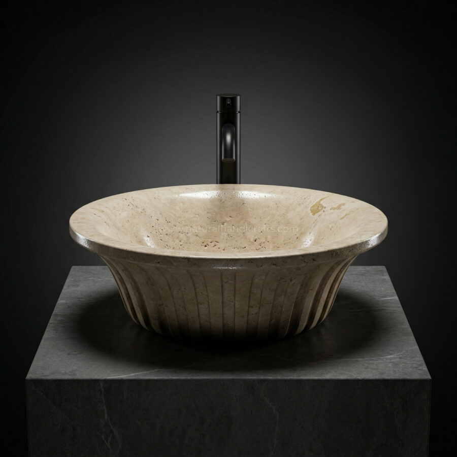 Classic Beige Italian Marble Fluted Basin