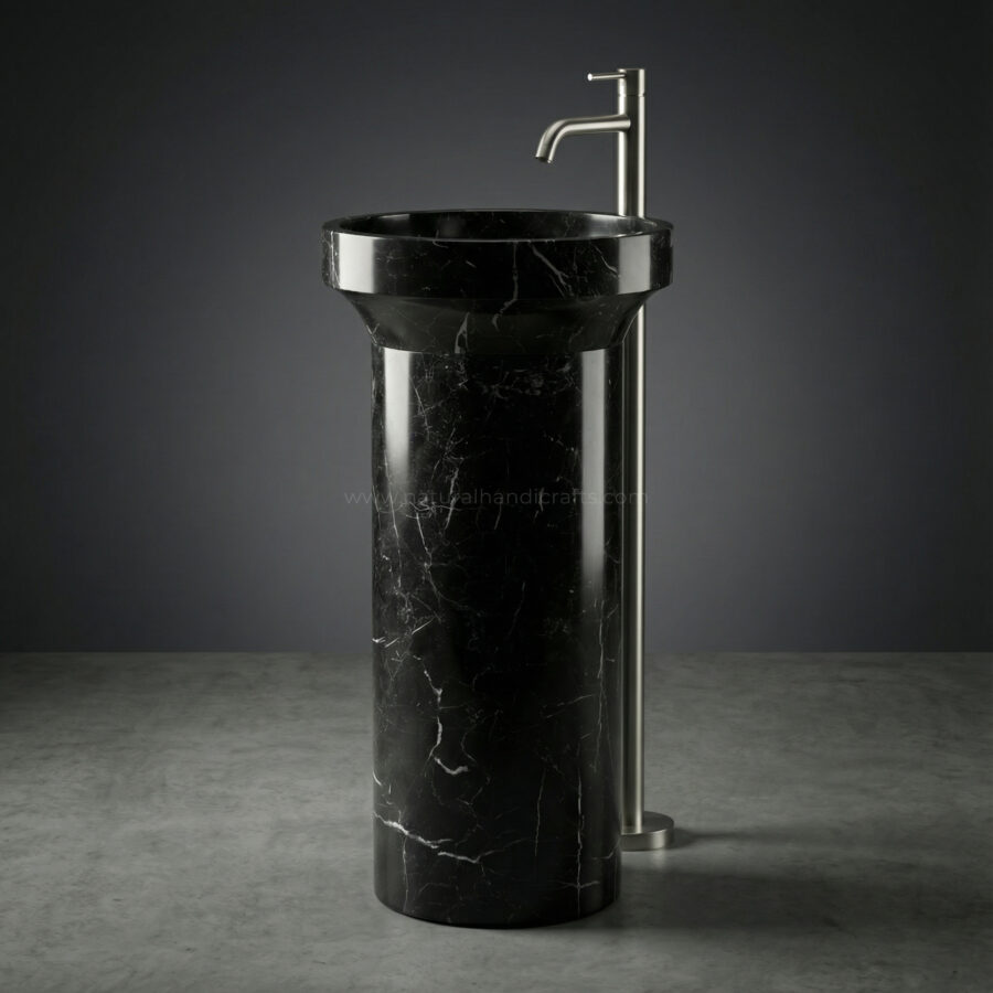 Italian Black Marquina Marble Sculptural Orbit Basin