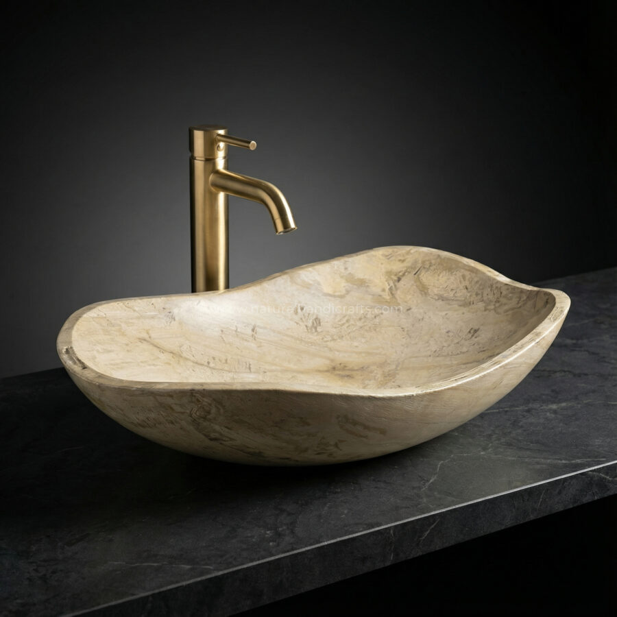 Sahara Beige Marble Shell Inspired Basin