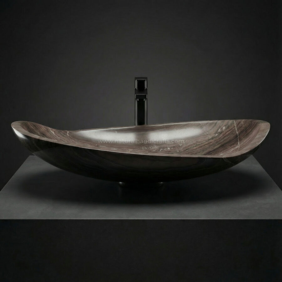 Obsidian Wood Marble Wave Contoured Basin