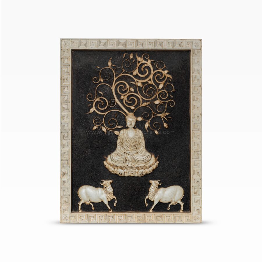 Meditating Buddha & Tree of Life Marble Wall Panel