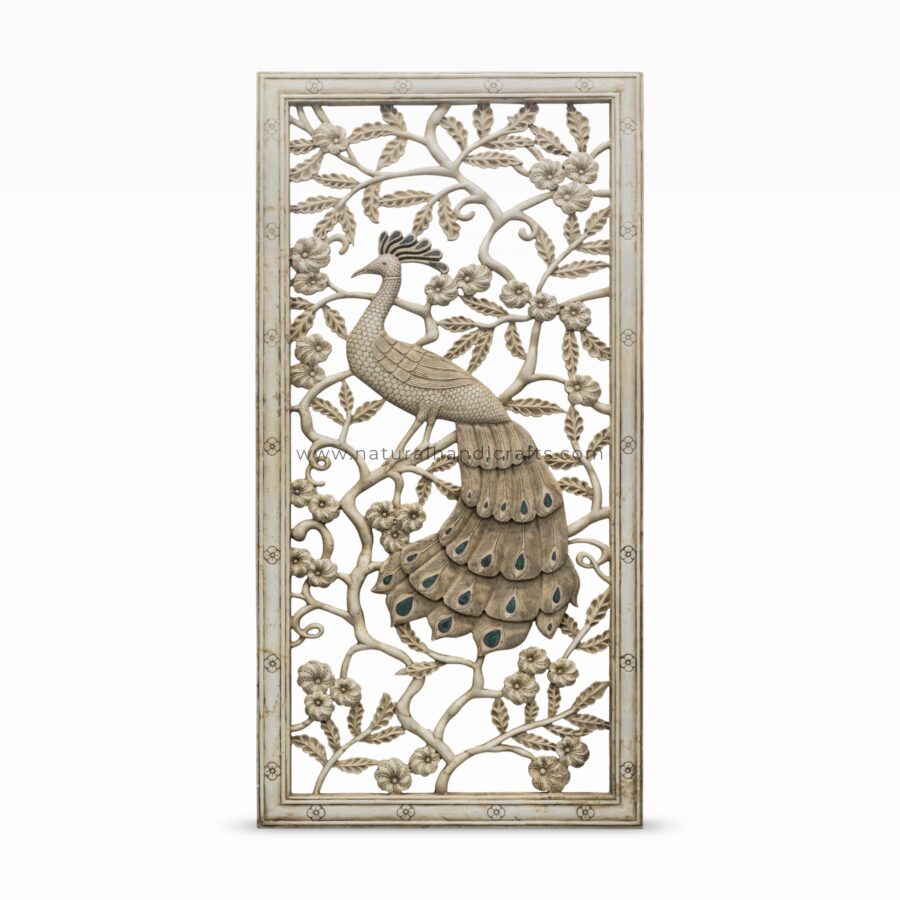 Floral Arbor Peacock Lattice Marble Wall Panel